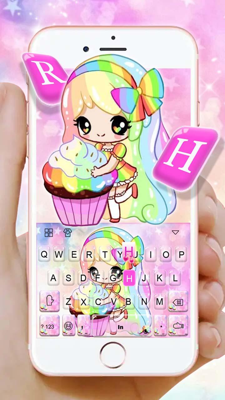 اسکرین شات 1 برنامه Colorful Cupcake Girl Keyboard Theme
