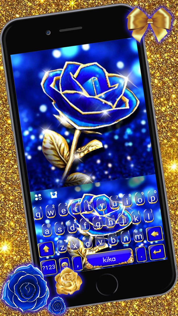 اسکرین شات 1 برنامه Gold Blue Rose Crystal Keyboard Theme