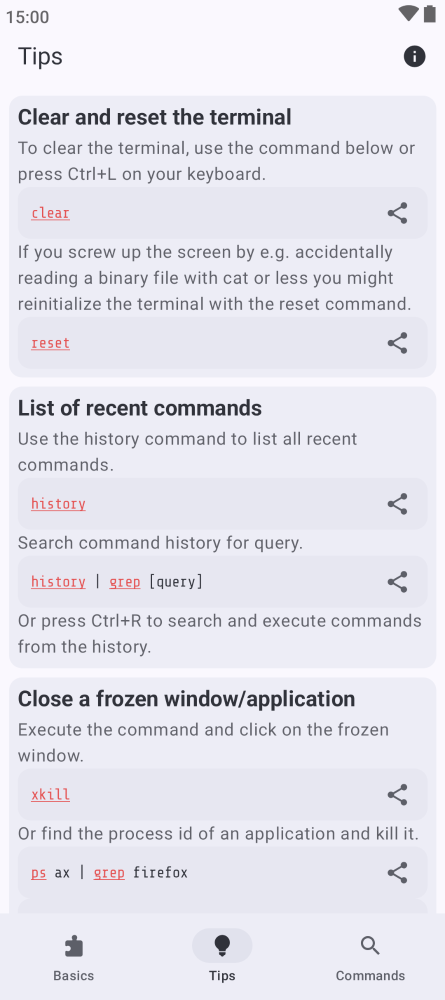 اسکرین شات 2 برنامه Linux Command Library
