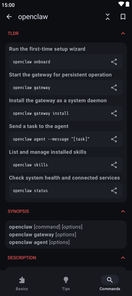 اسکرین شات 1 برنامه Linux Command Library