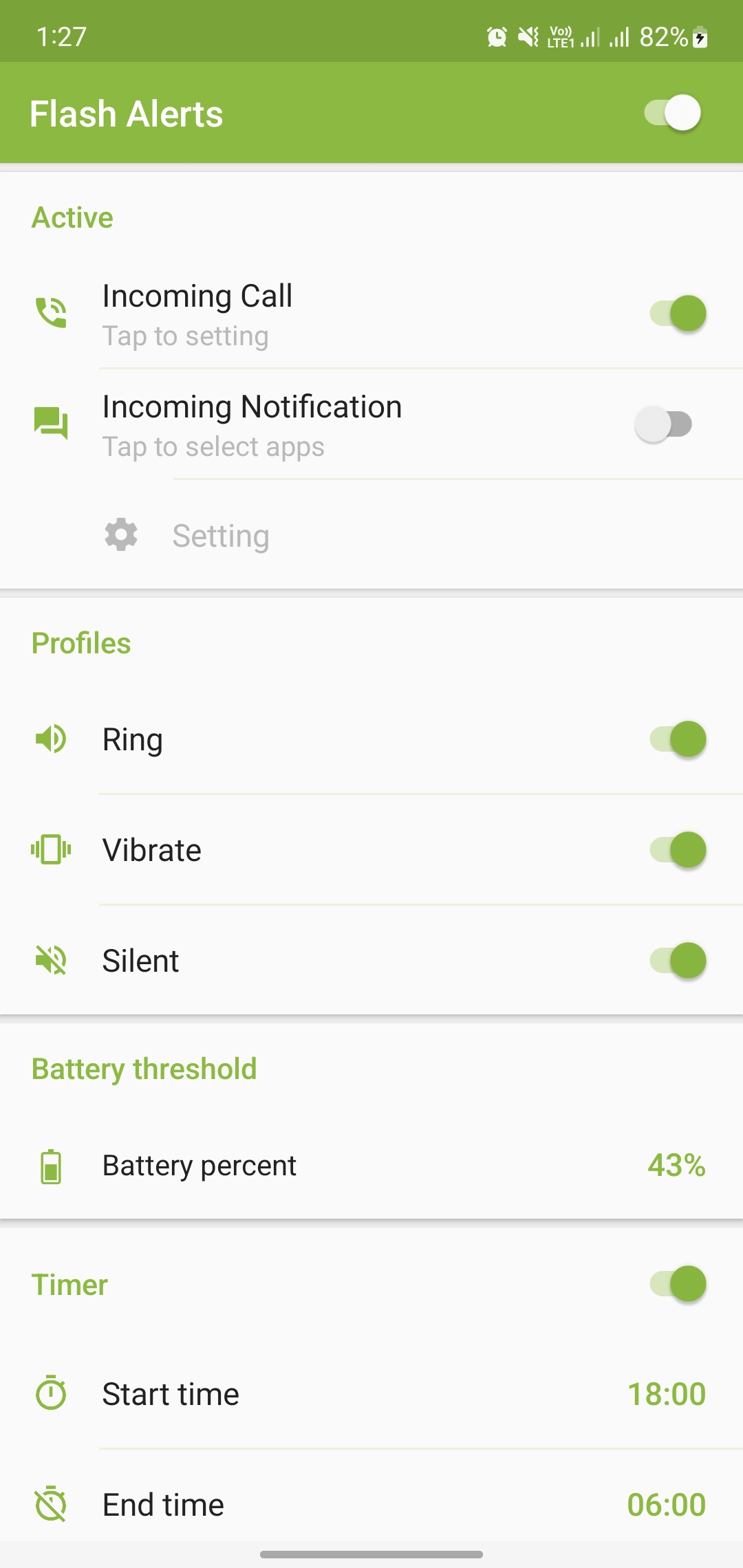 اسکرین شات 1 برنامه Flash Alerts on Call and SMS