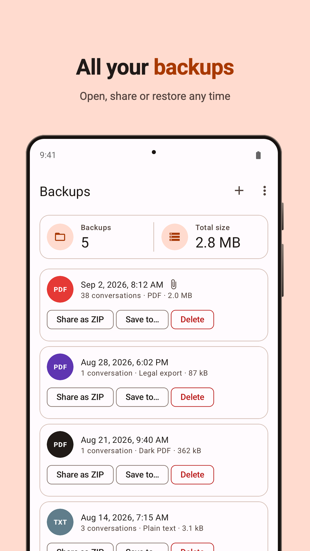 اسکرین شات 4 برنامه SMS Backup: Export PDF & Print