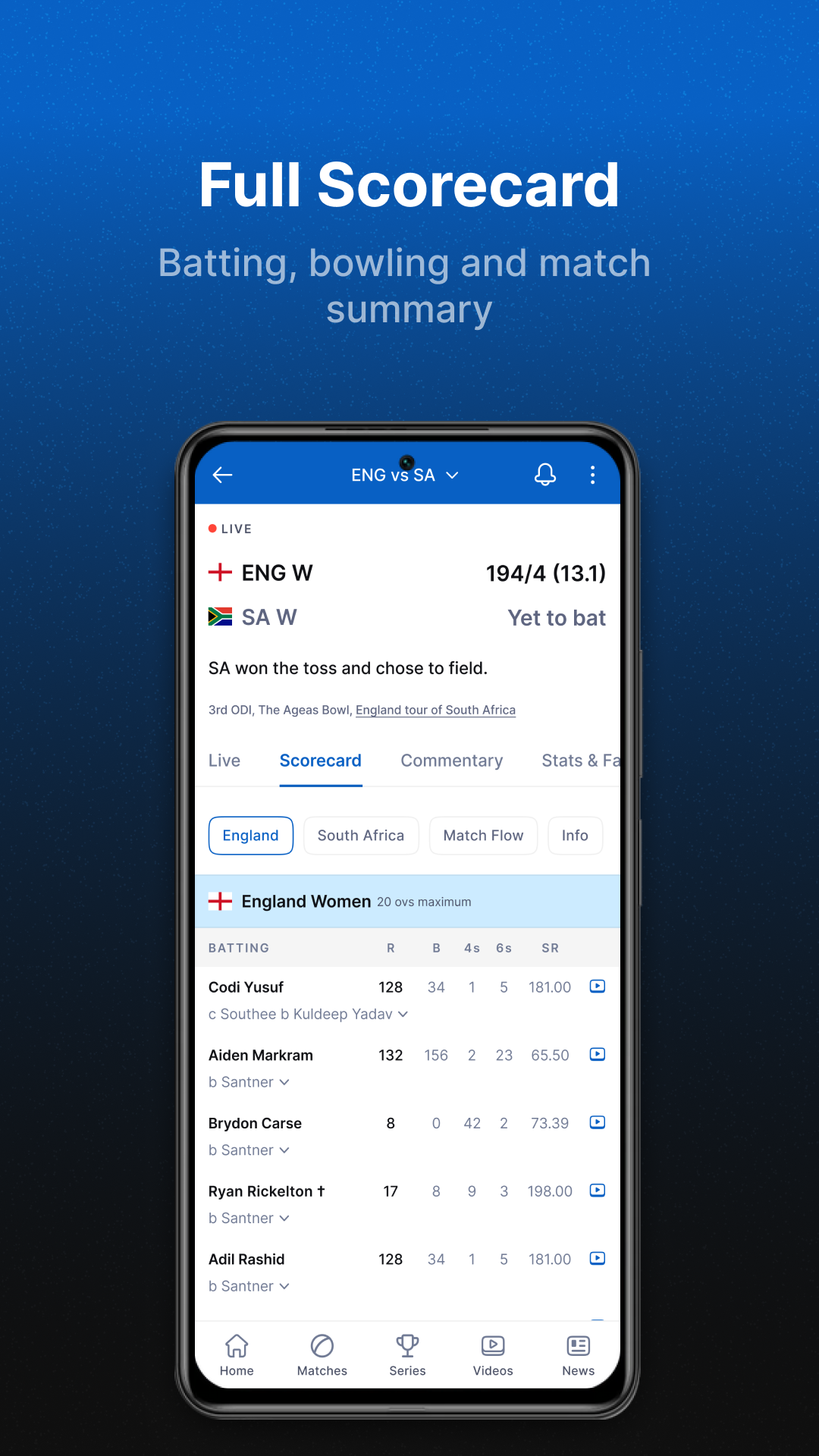 اسکرین شات 3 برنامه ESPNcricinfo - Live Cricket