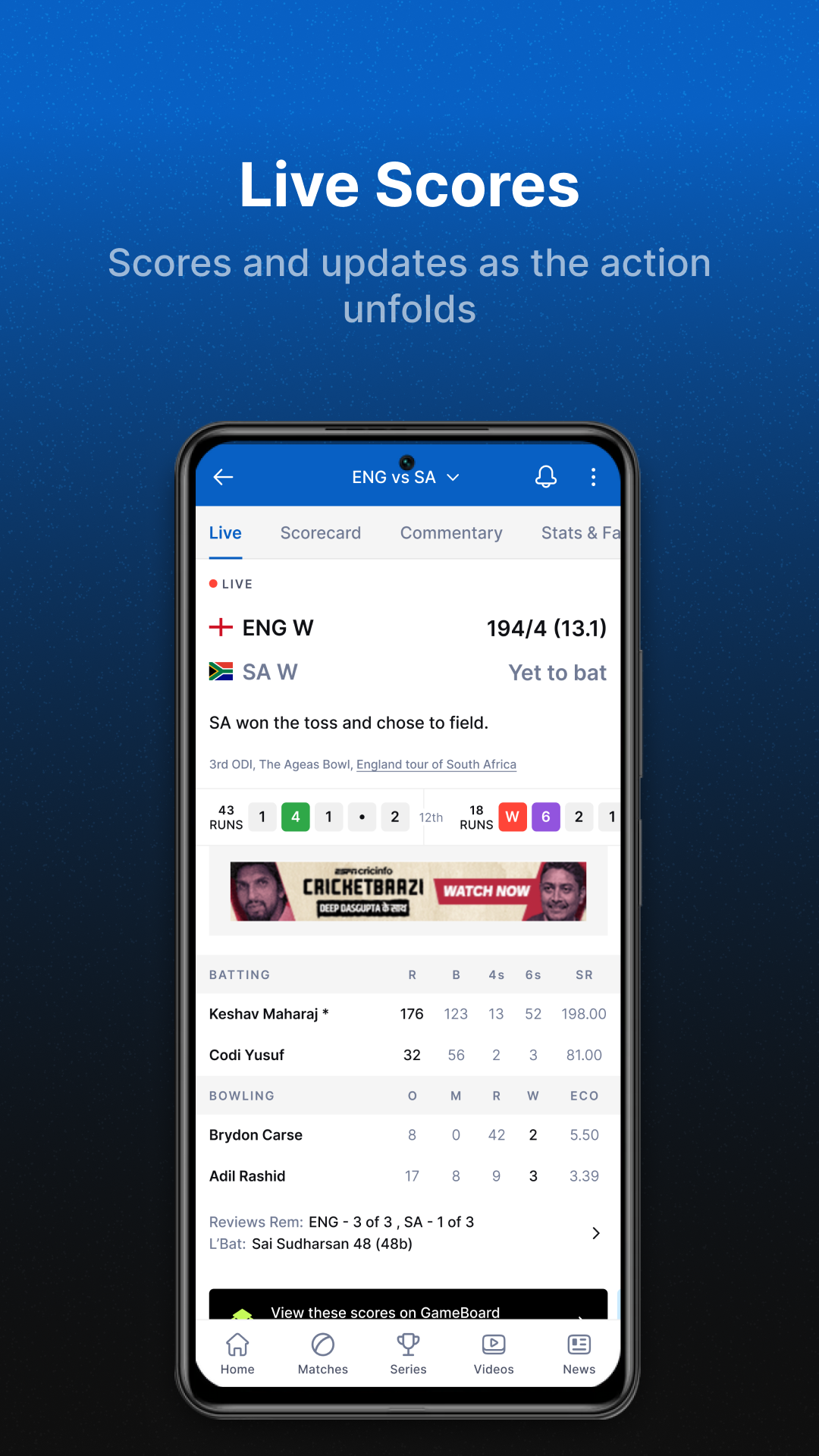 اسکرین شات 6 برنامه ESPNcricinfo - Live Cricket