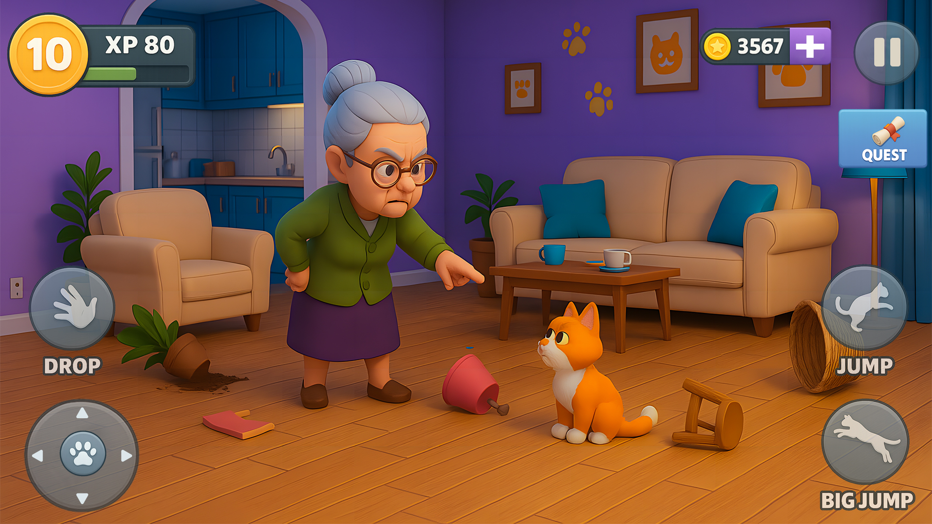 اسکرین شات 1 بازی Kitty vs Granny House Chaos