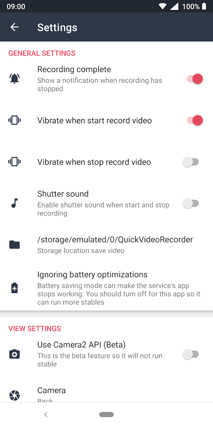 اسکرین شات 6 برنامه Quick Video Recorder