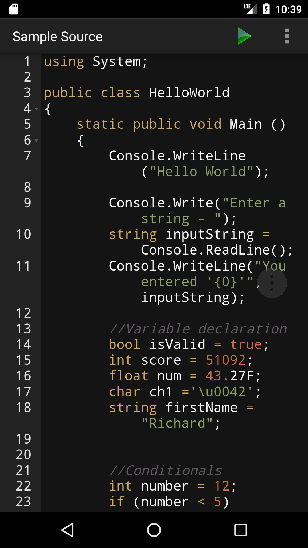 اسکرین شات 1 برنامه C# Programming Compiler