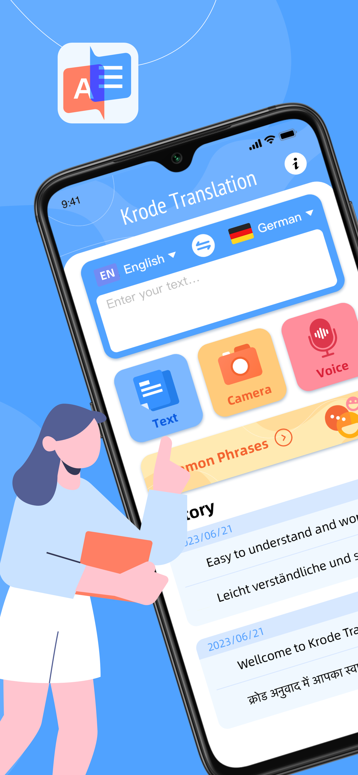 اسکرین شات 1 برنامه Krode Translation(Camera,Text)