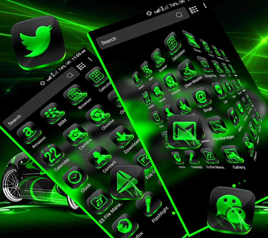 اسکرین شات 1 برنامه Neon Green Car Launcher Theme