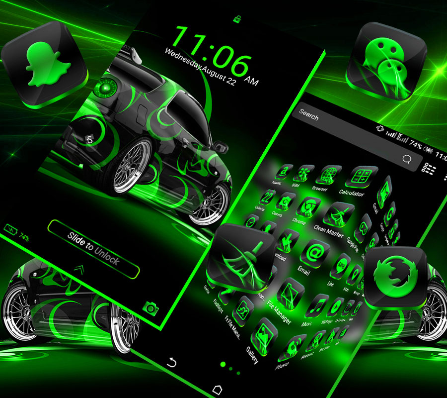 اسکرین شات 6 برنامه Neon Green Car Launcher Theme
