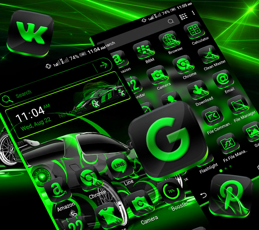 اسکرین شات 4 برنامه Neon Green Car Launcher Theme
