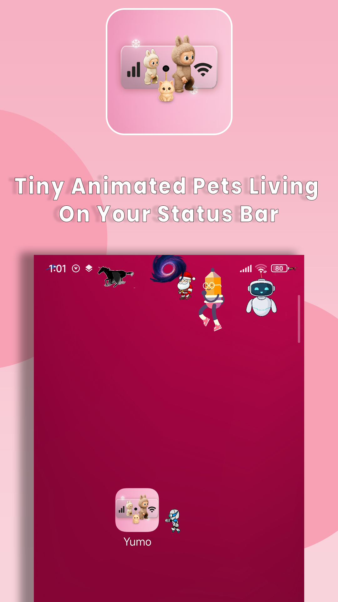 اسکرین شات 1 برنامه Yumo: Status Bar & Notch Pets