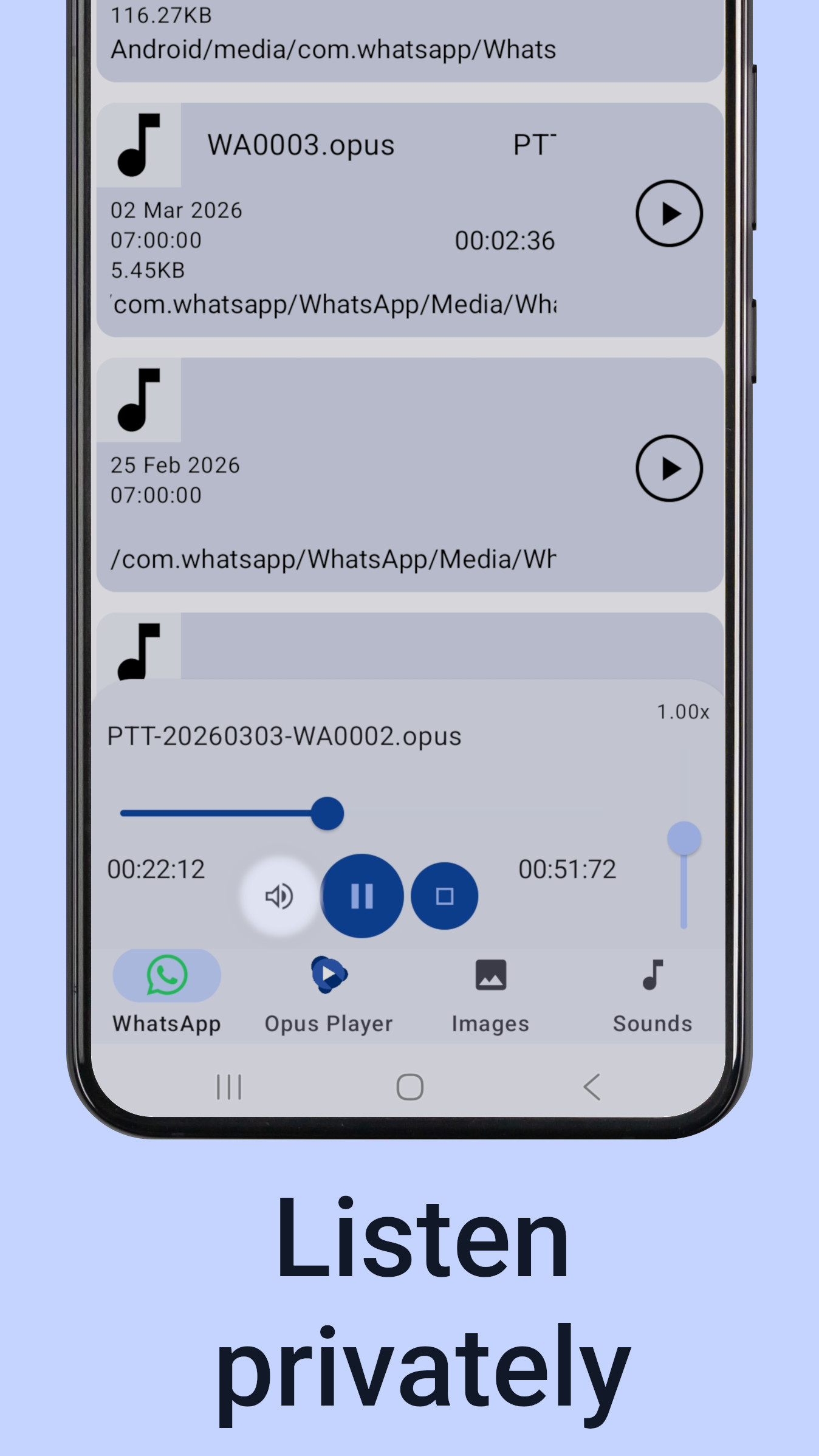 اسکرین شات 4 برنامه Opus Player - WhatsApp Audio