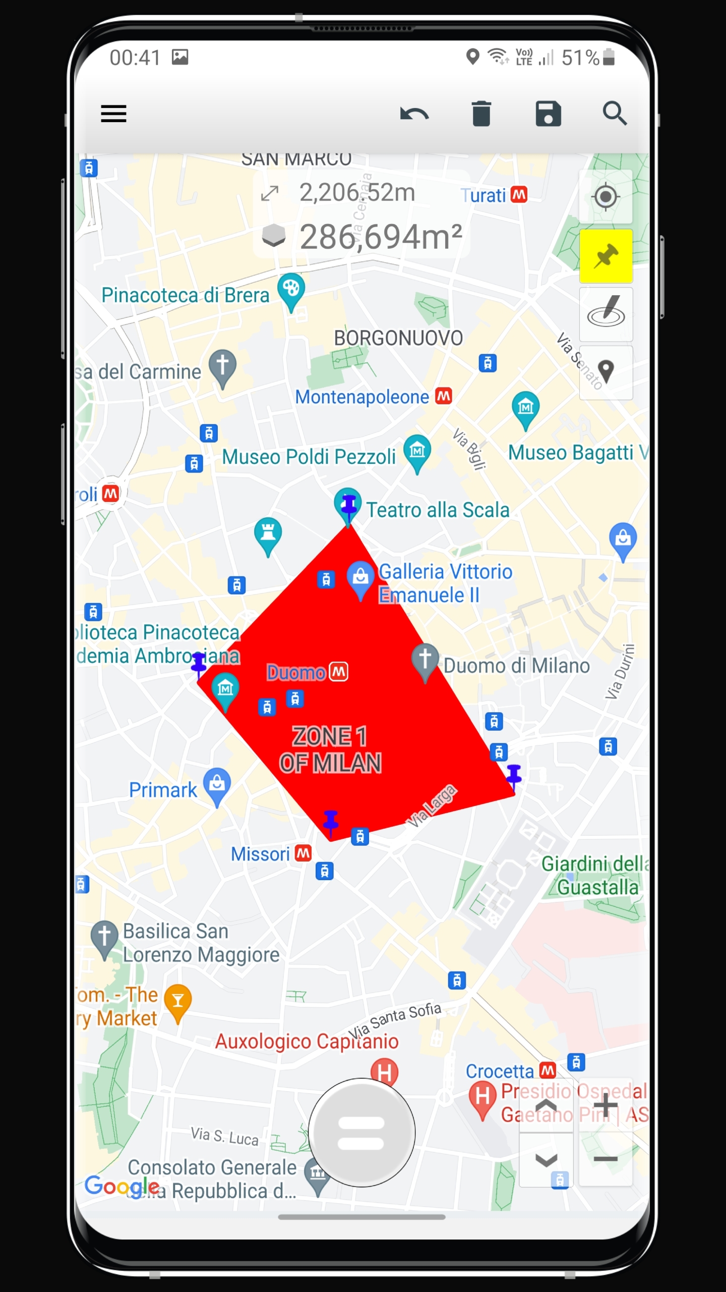 اسکرین شات 1 برنامه Maps Area Calculator