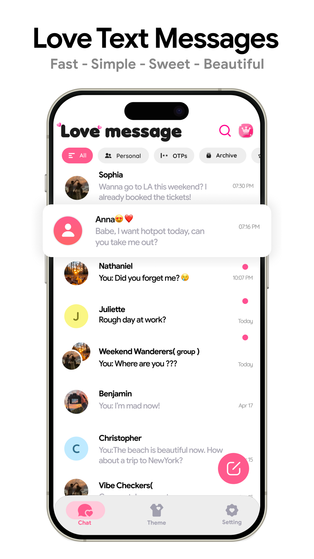 اسکرین شات 1 برنامه Love Messages: Text SMS