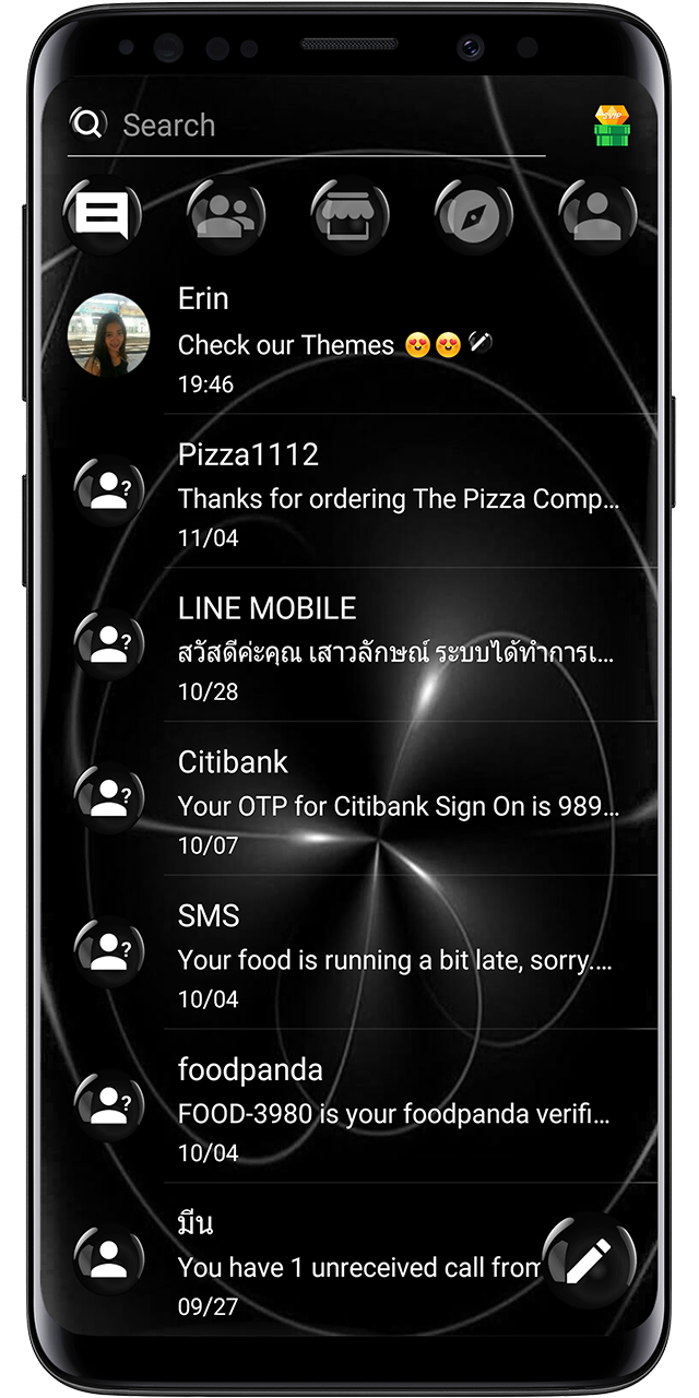 اسکرین شات 2 برنامه SMS Theme Sphere Black - chat