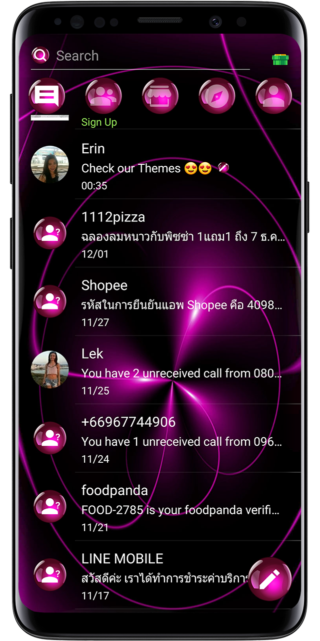اسکرین شات 2 برنامه SMS Theme Sphere Pink - chat