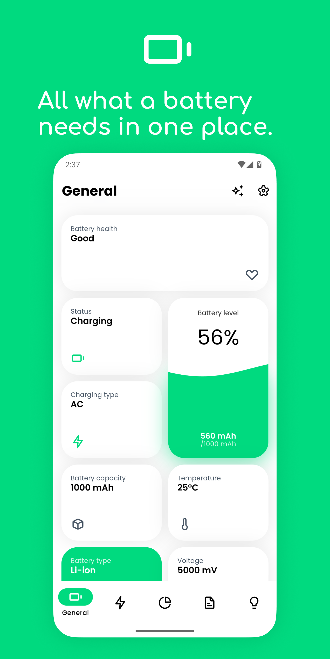 اسکرین شات 1 برنامه Electron: battery health info