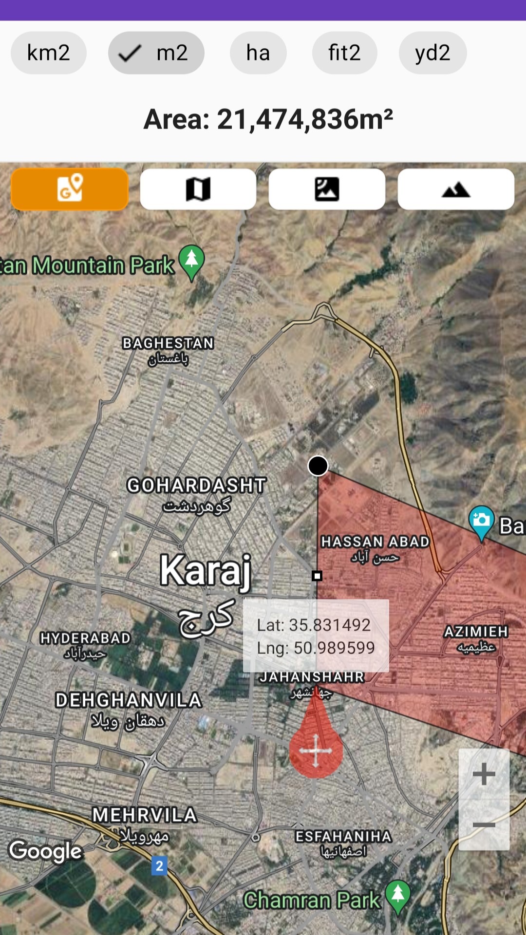 اسکرین شات 2 برنامه مساحت سنج دقیق (جی پی اس زمین)