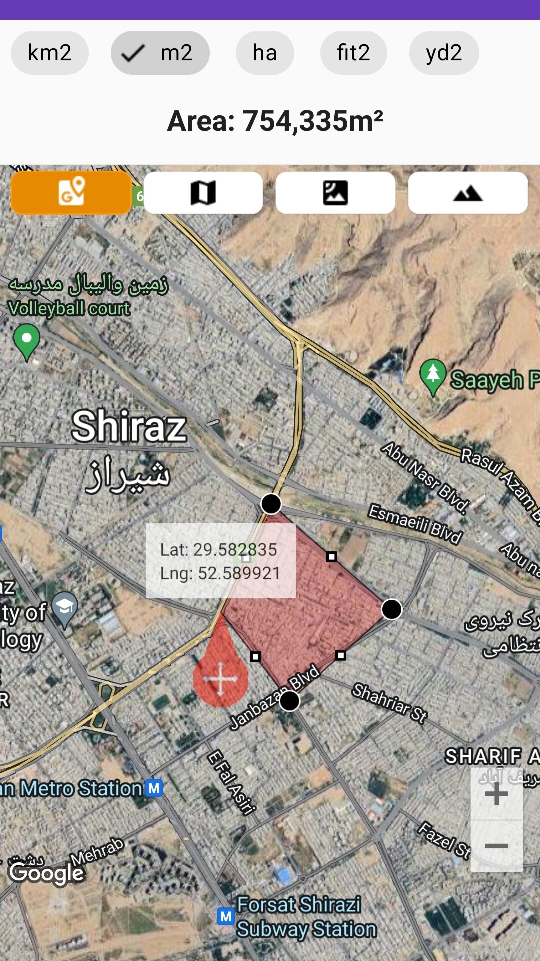 اسکرین شات 4 برنامه مساحت سنج دقیق (جی پی اس زمین)