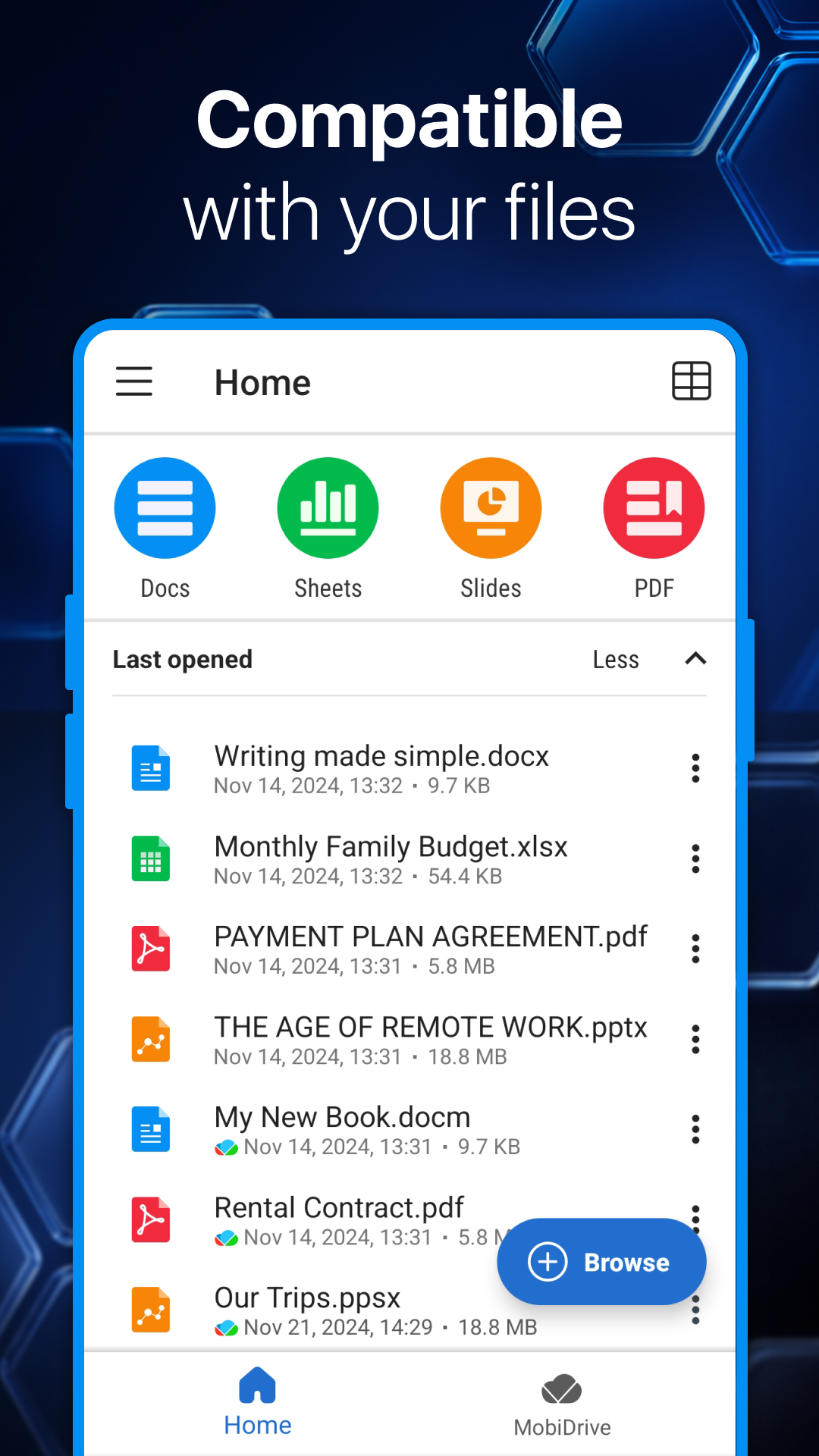 اسکرین شات 7 برنامه MobiOffice: Word, Sheets, PDF