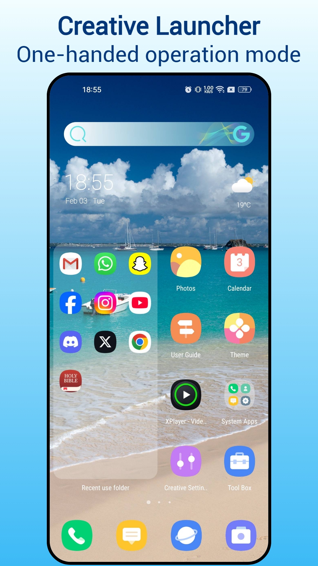 اسکرین شات 1 برنامه Creative Launcher: onehanded
