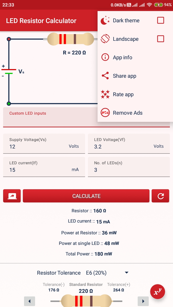 اسکرین شات 4 برنامه LED Resistor Calculator