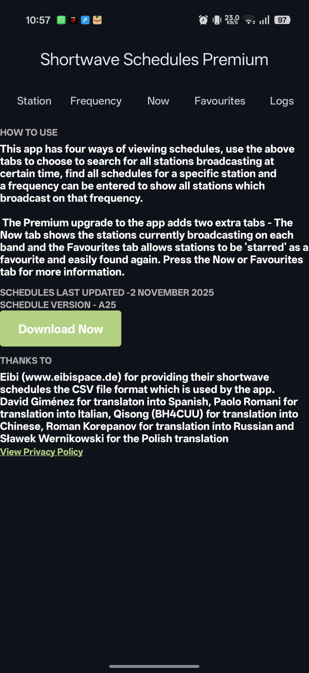 اسکرین شات 1 برنامه Shortwave Radio Schedules