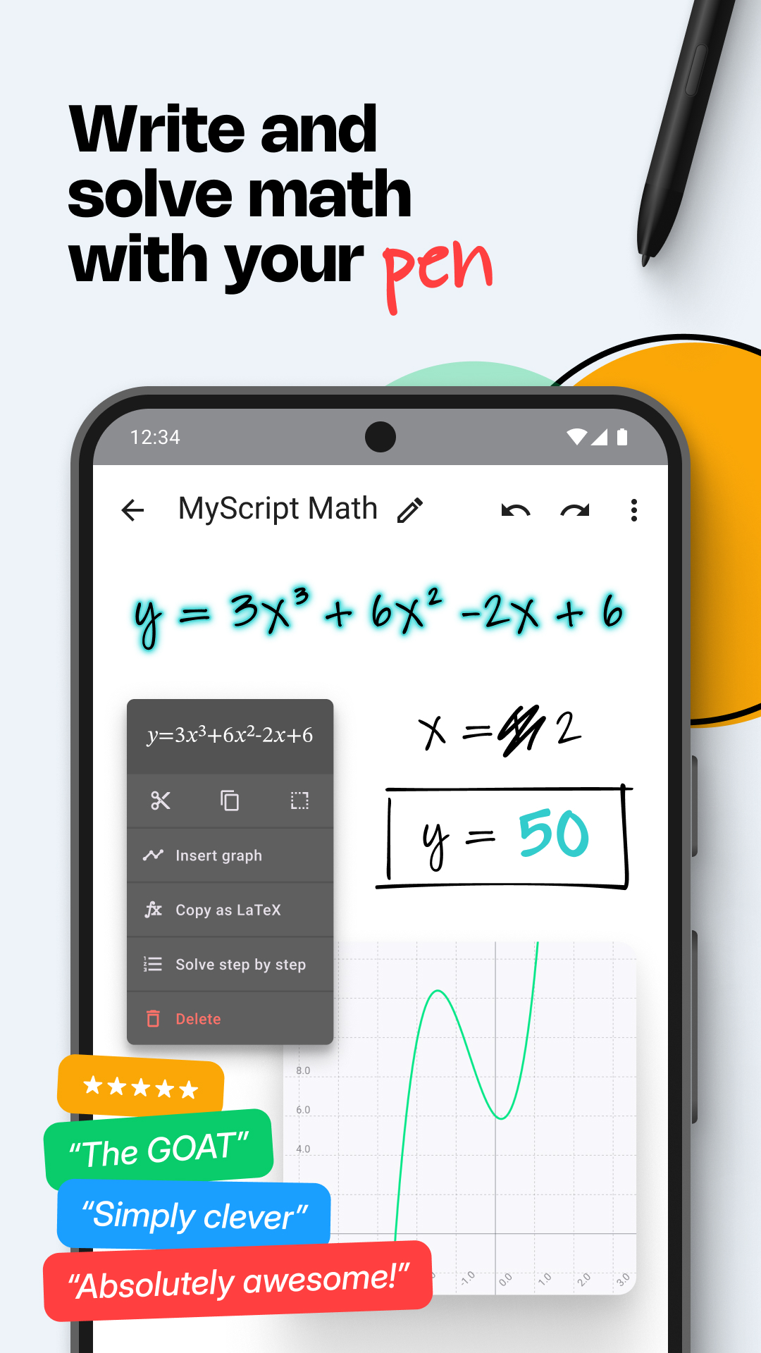 اسکرین شات 1 برنامه MyScript Math: Solve & Plot