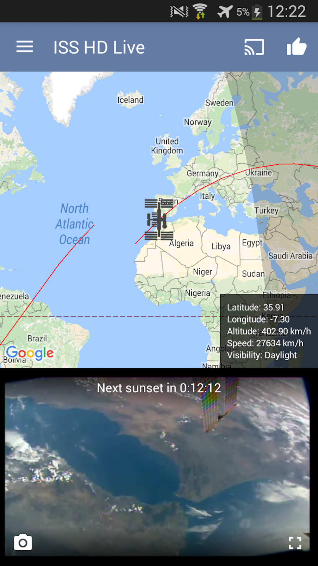 اسکرین شات 1 برنامه ISS Live Now: Live Earth View