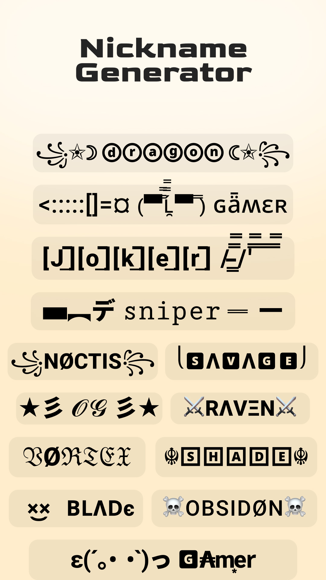 اسکرین شات 1 برنامه Nickname Generator Gamer Name