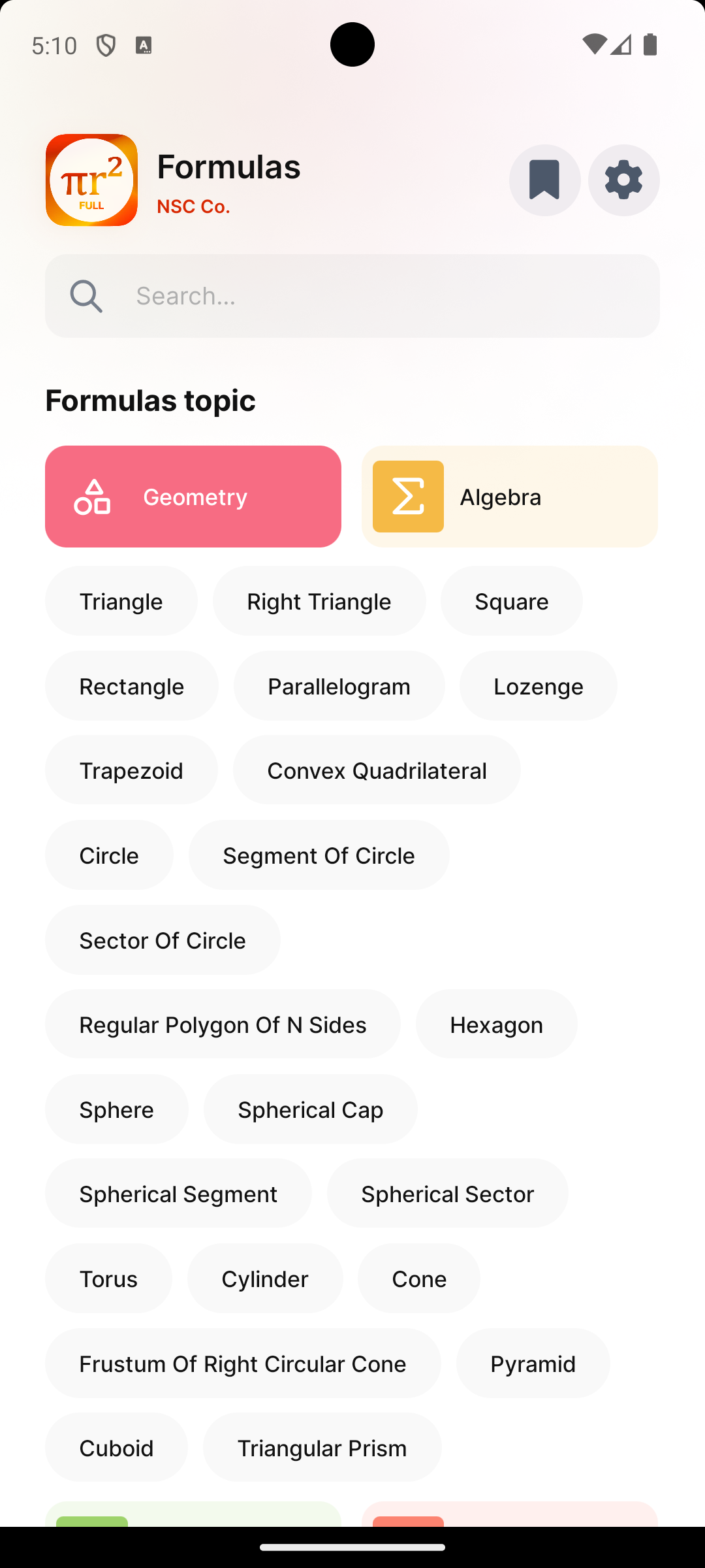 اسکرین شات 1 برنامه Maths Formulas Lite
