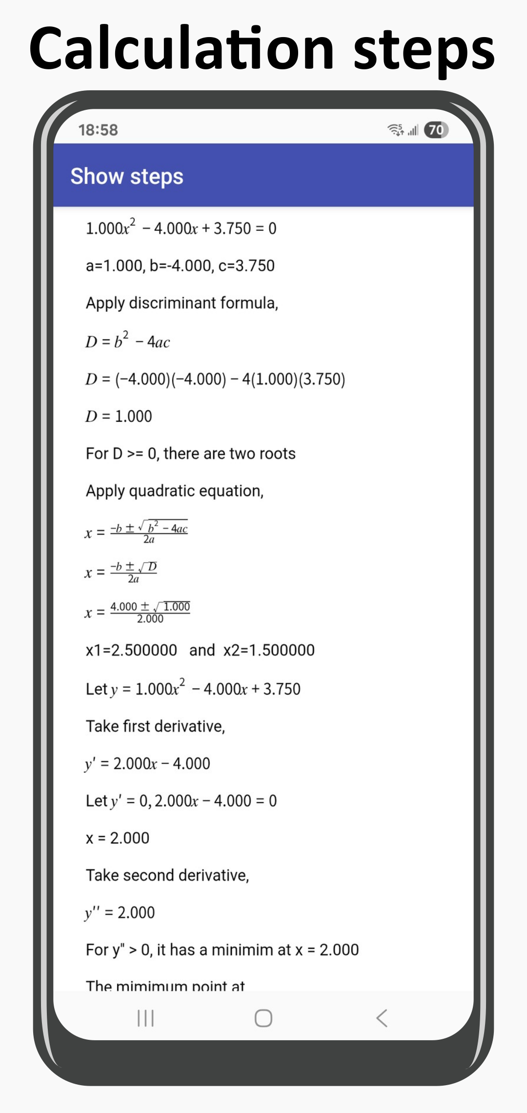 اسکرین شات 2 برنامه Quadratic equation solver