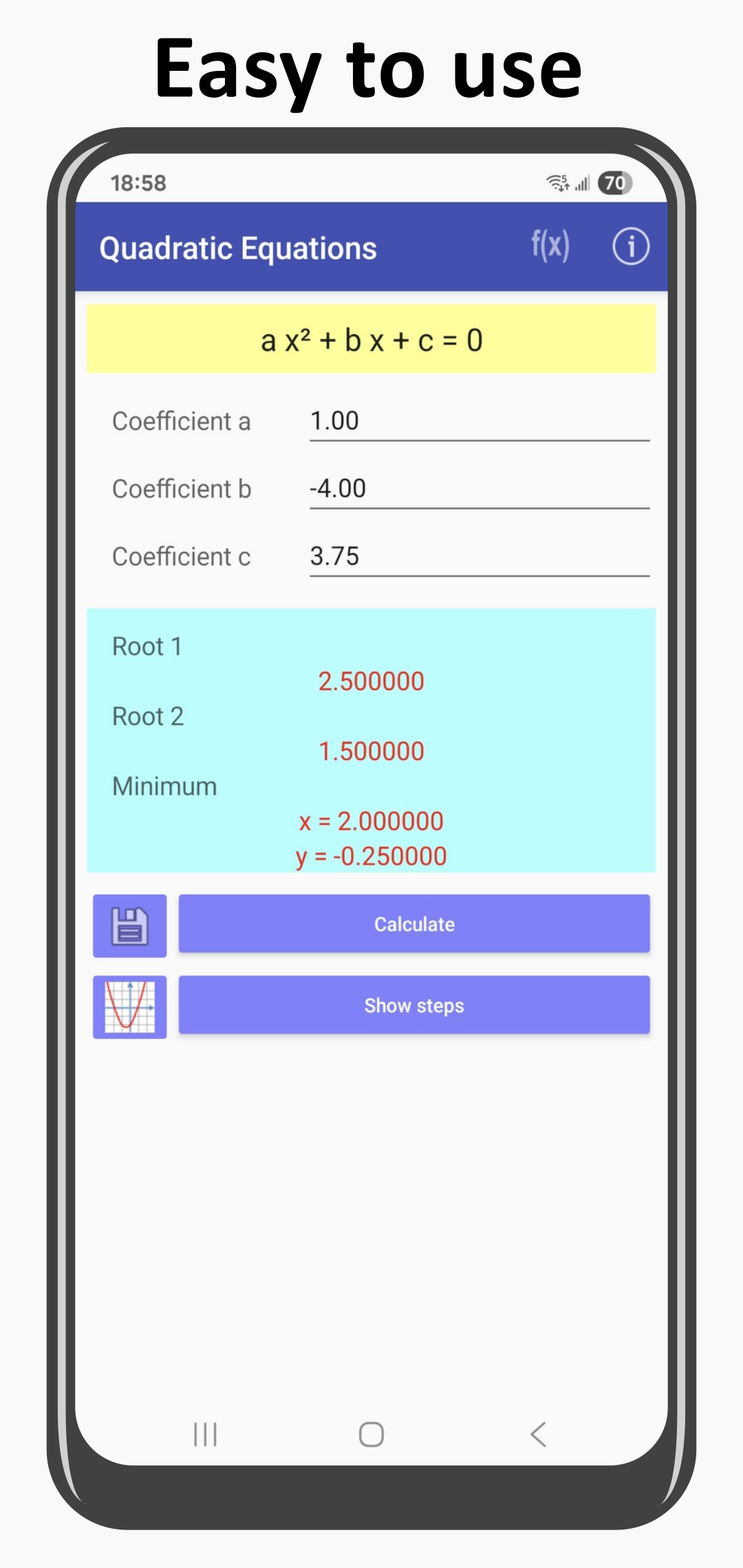 اسکرین شات 1 برنامه Quadratic equation solver