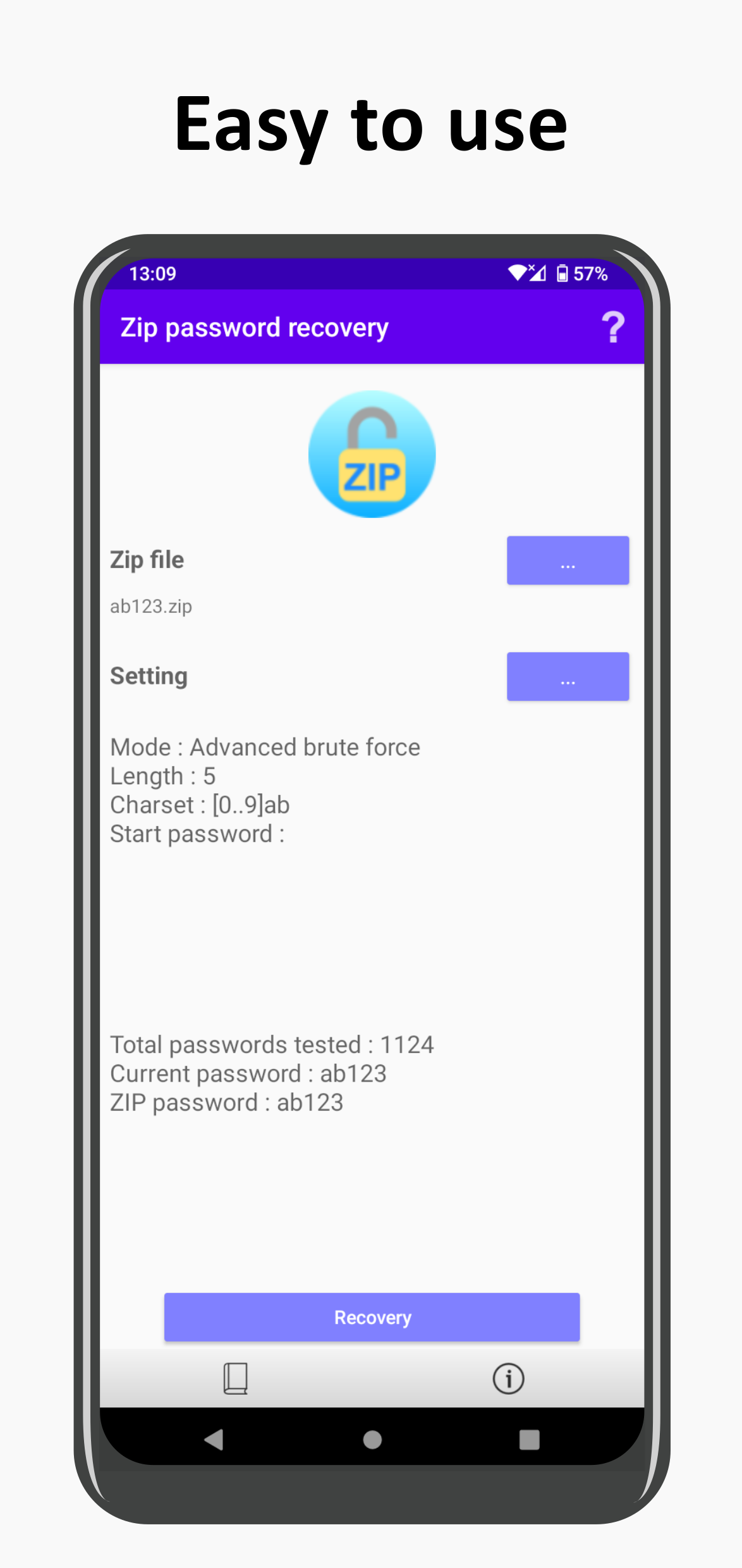 اسکرین شات 1 برنامه ZIP password recovery