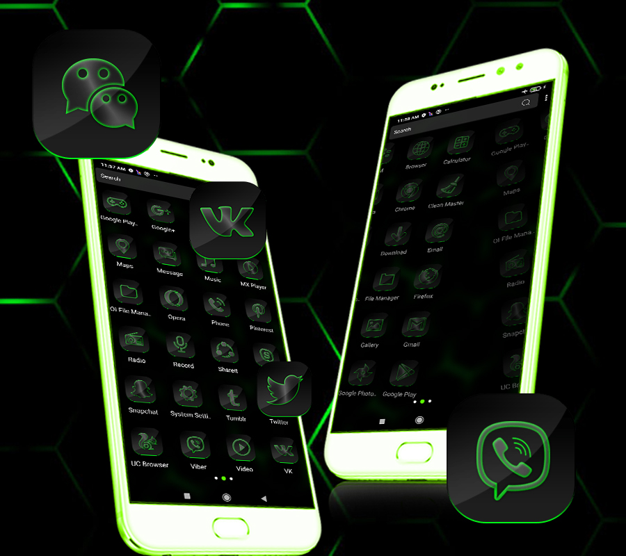اسکرین شات 3 برنامه Cool Neon Green Launcher Theme