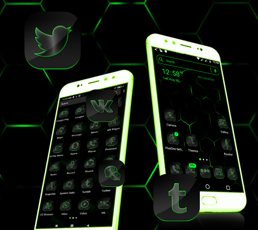 اسکرین شات 1 برنامه Cool Neon Green Launcher Theme