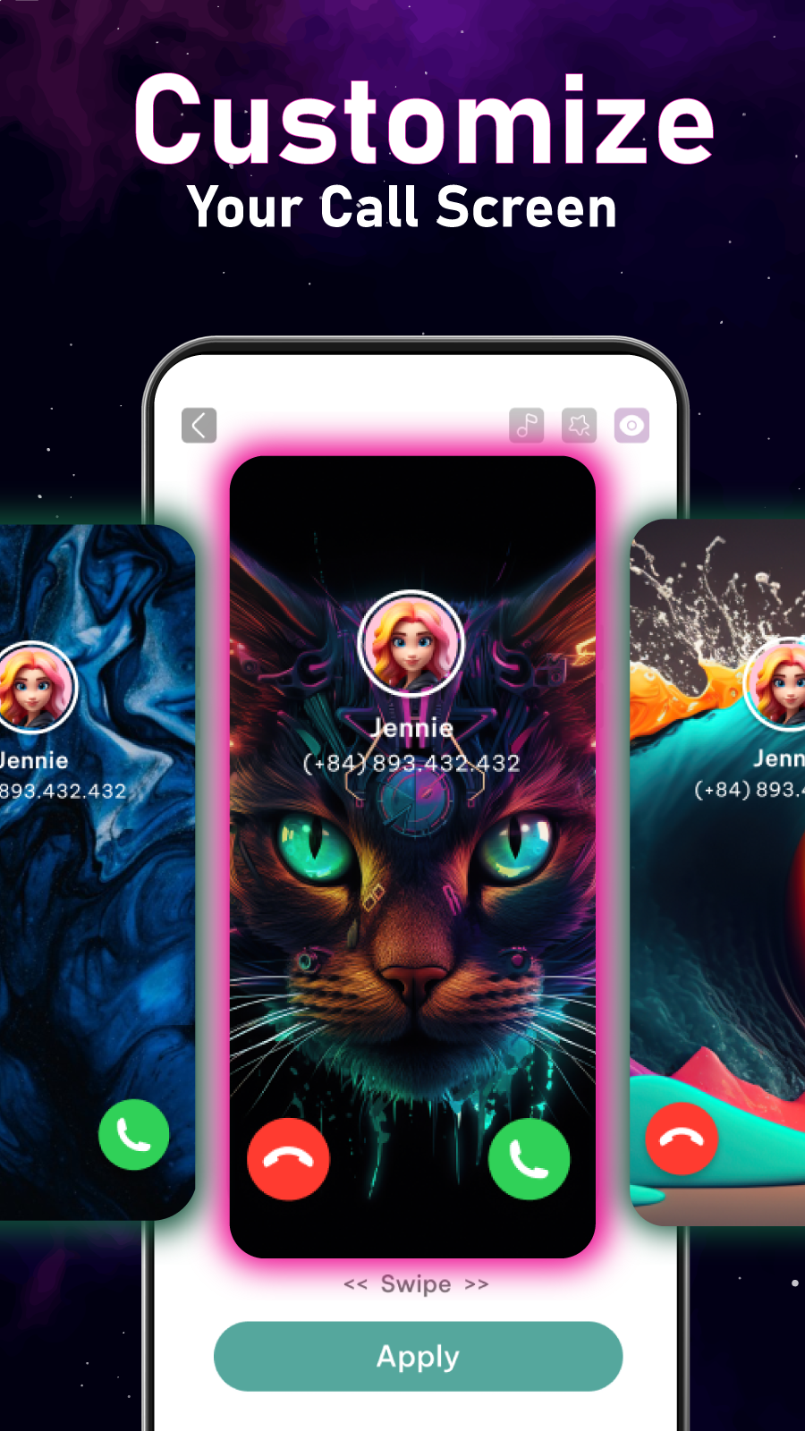 اسکرین شات 1 برنامه Call Color Themes: Call Dialer