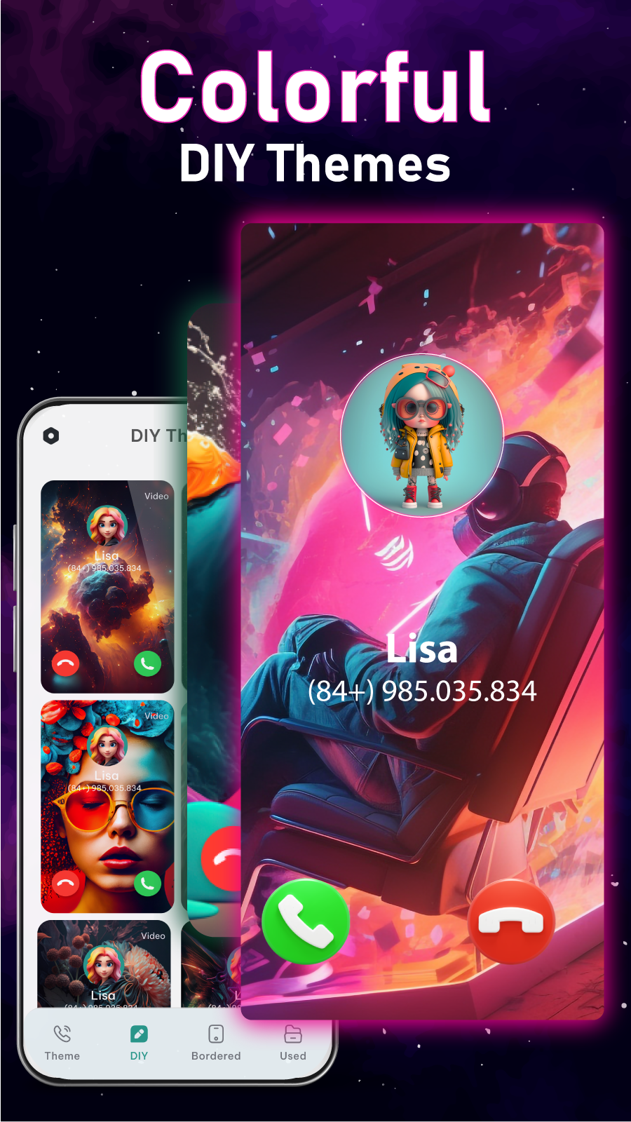 اسکرین شات 2 برنامه Call Color Themes: Call Dialer