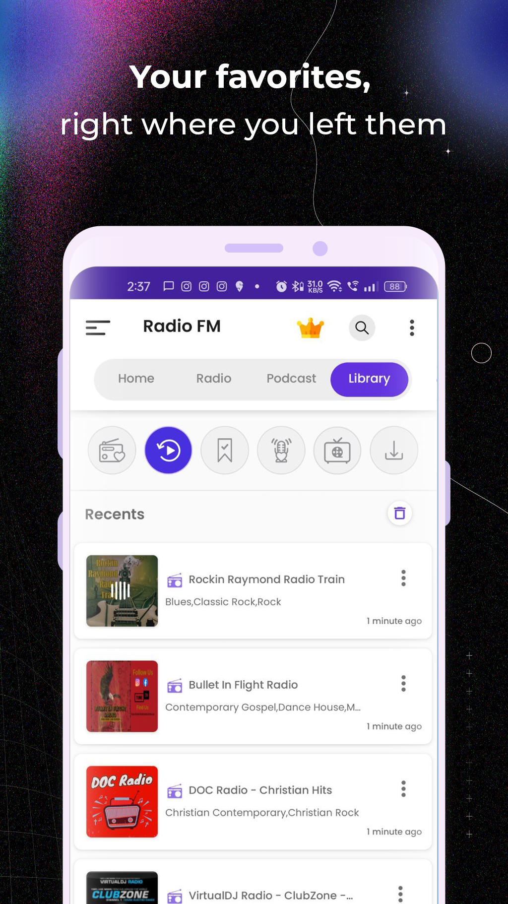 اسکرین شات 7 برنامه Radio FM- Radios and Podcasts