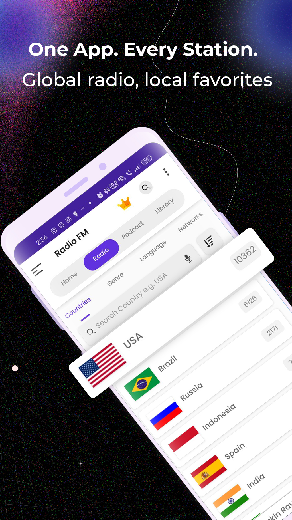 اسکرین شات 1 برنامه Radio FM- Radios and Podcasts