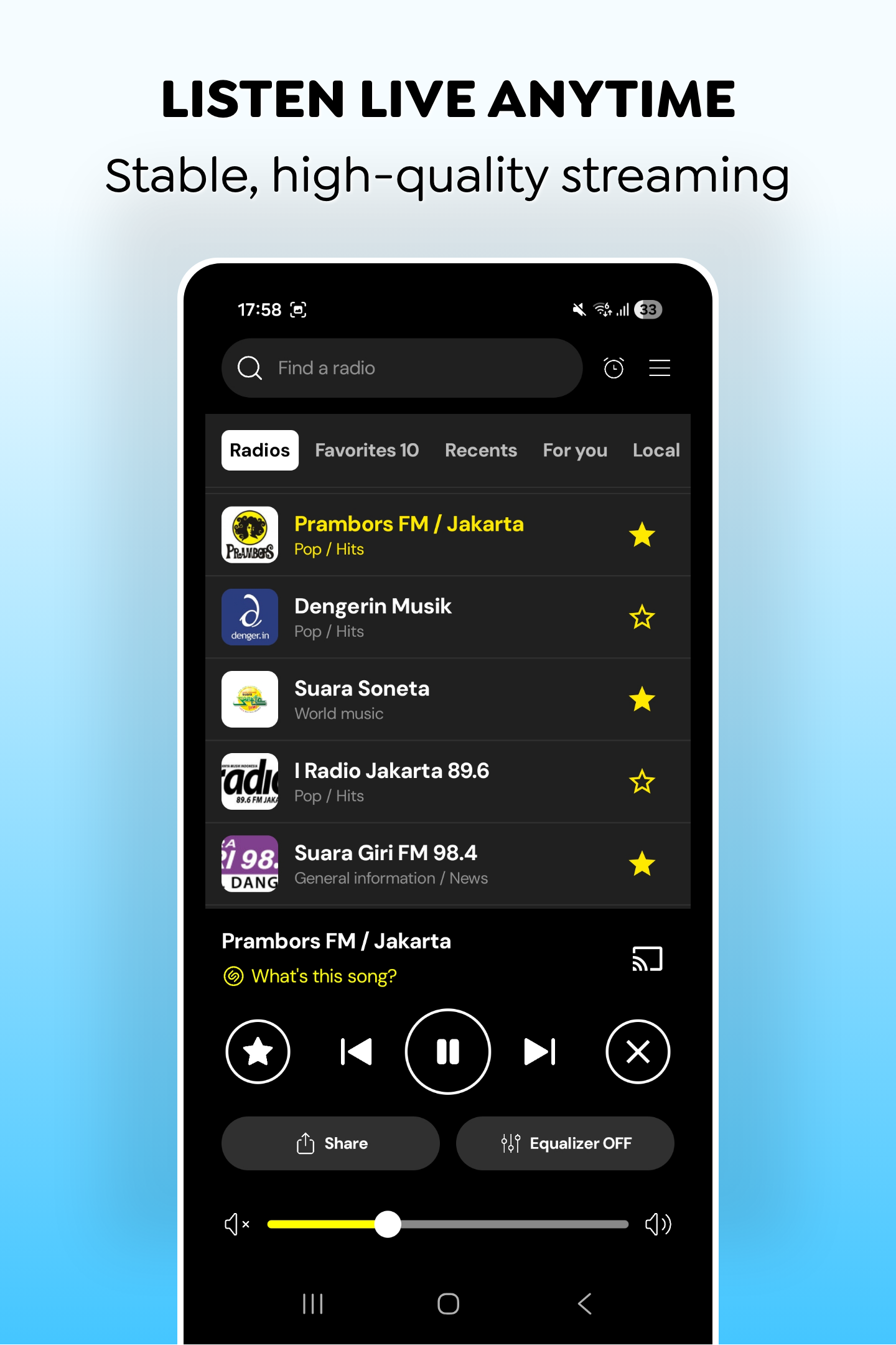 اسکرین شات 1 برنامه Radio Indonesia - Live FM & AM