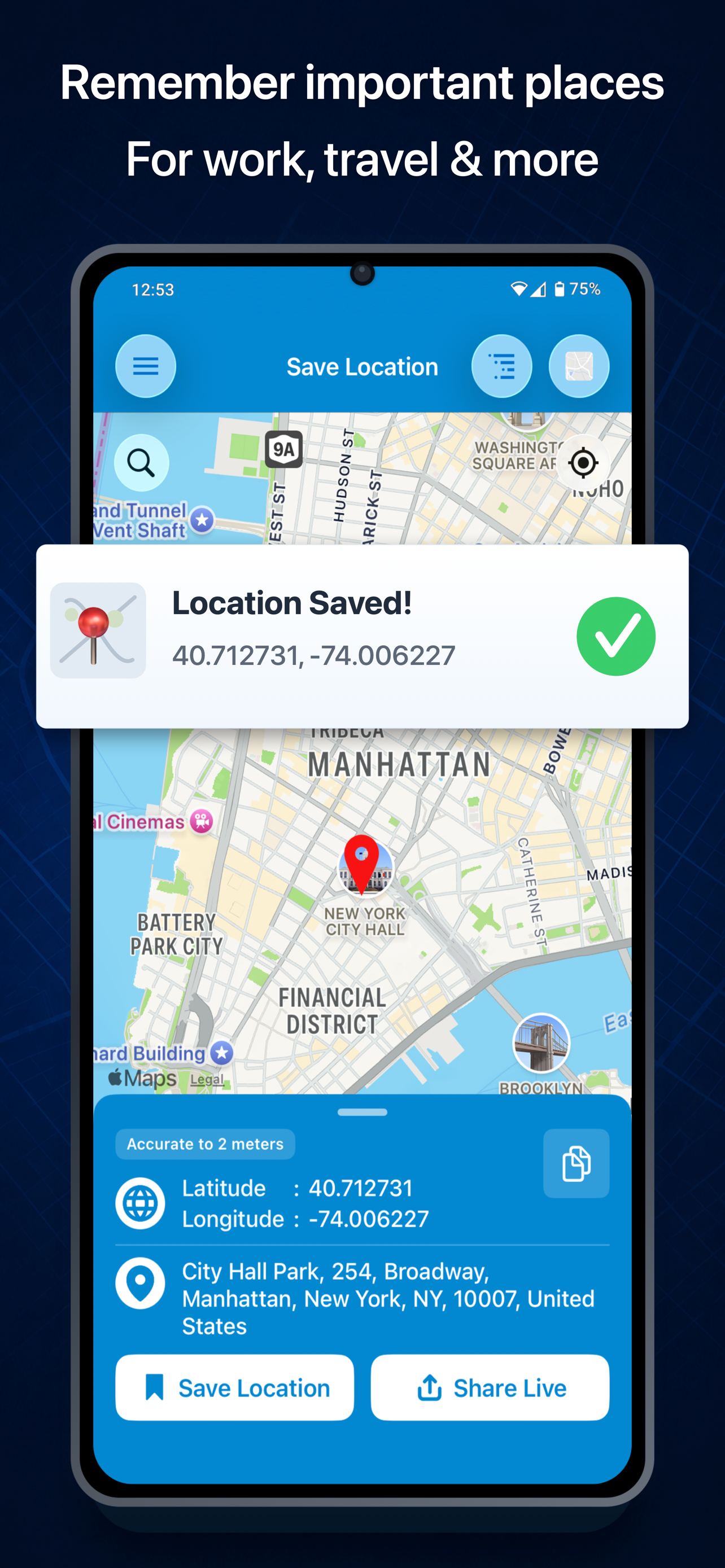 اسکرین شات 1 برنامه Save Location GPS - Live Share