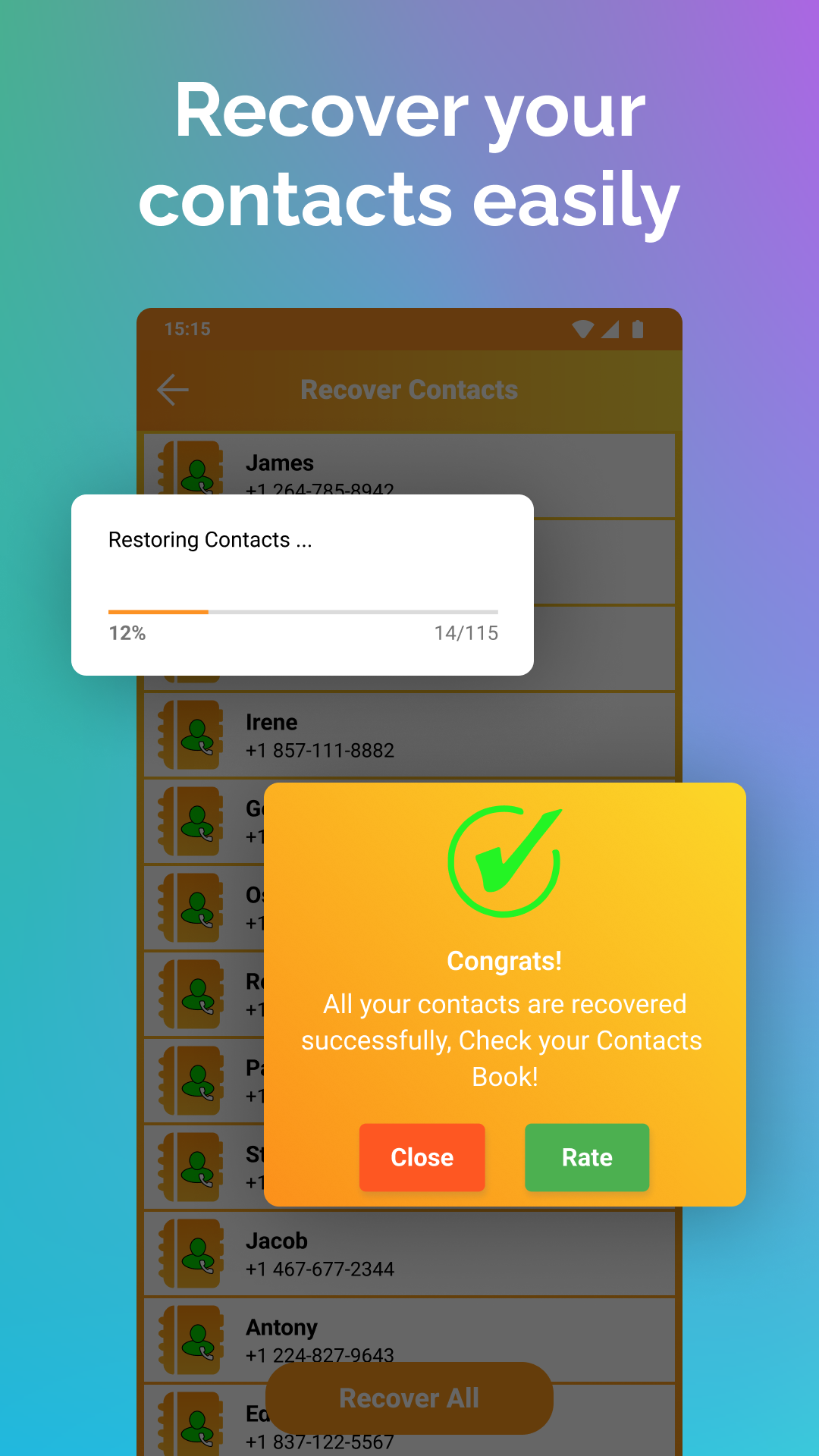 اسکرین شات 2 برنامه Recover Deleted Contacts