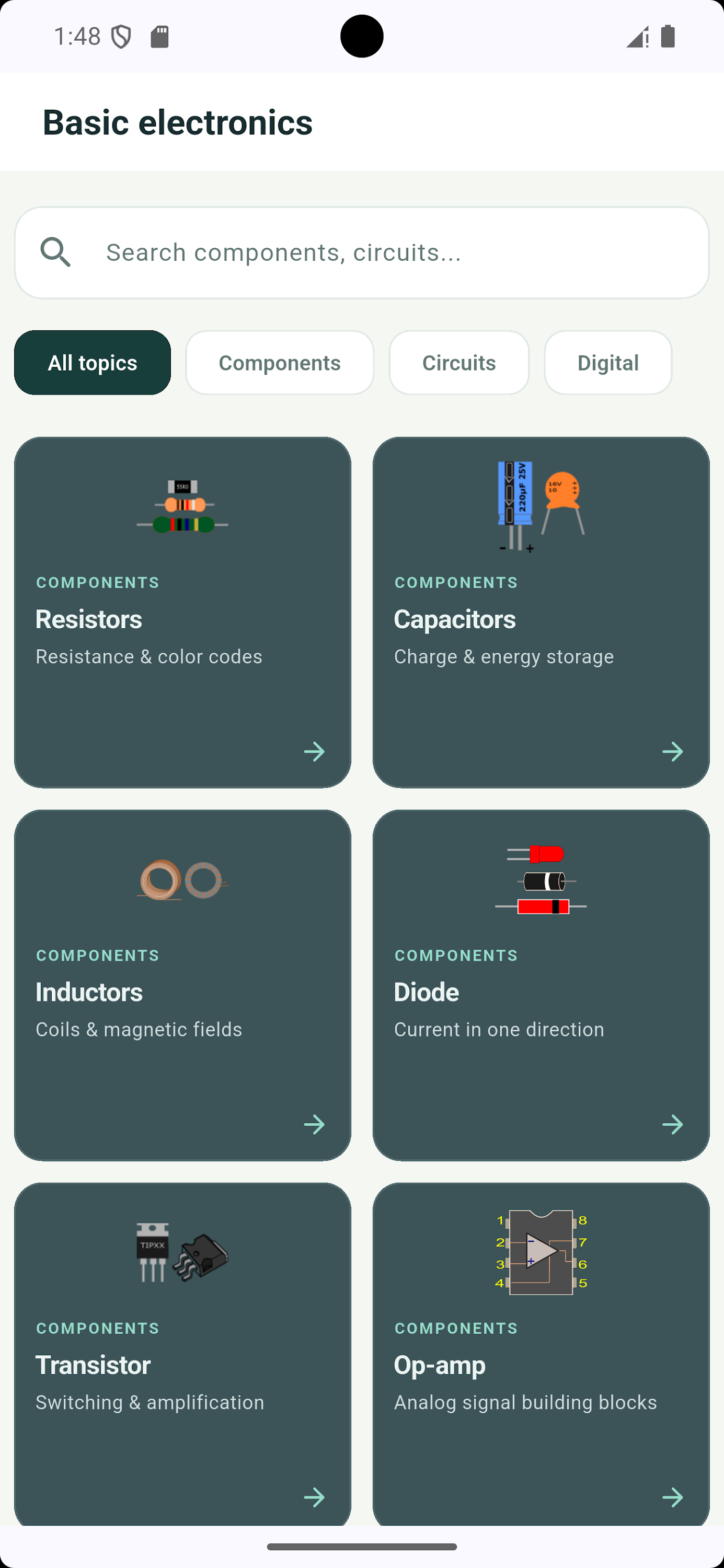 اسکرین شات 1 برنامه Basic Electronics Guide