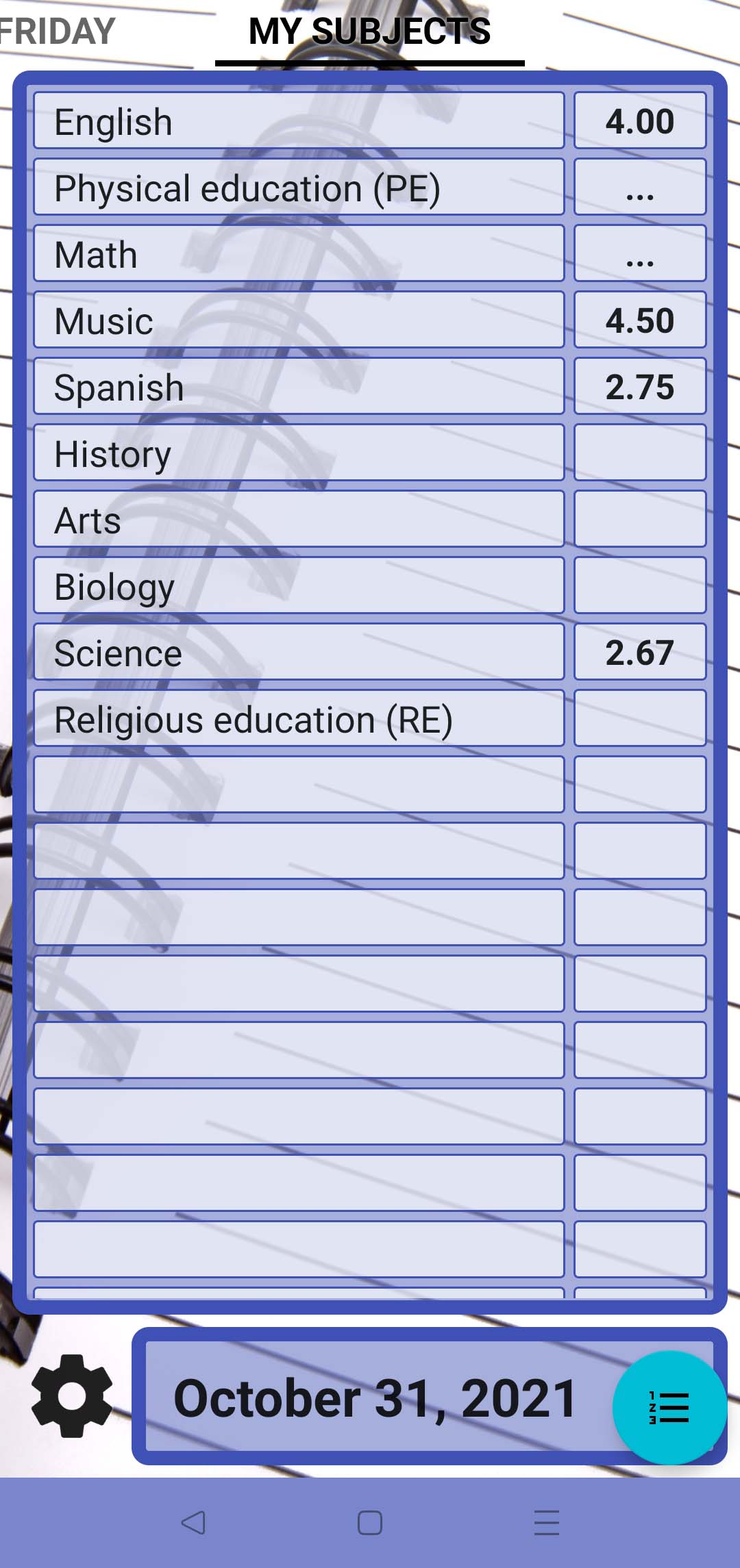 اسکرین شات 1 برنامه My Grades - School Timetable