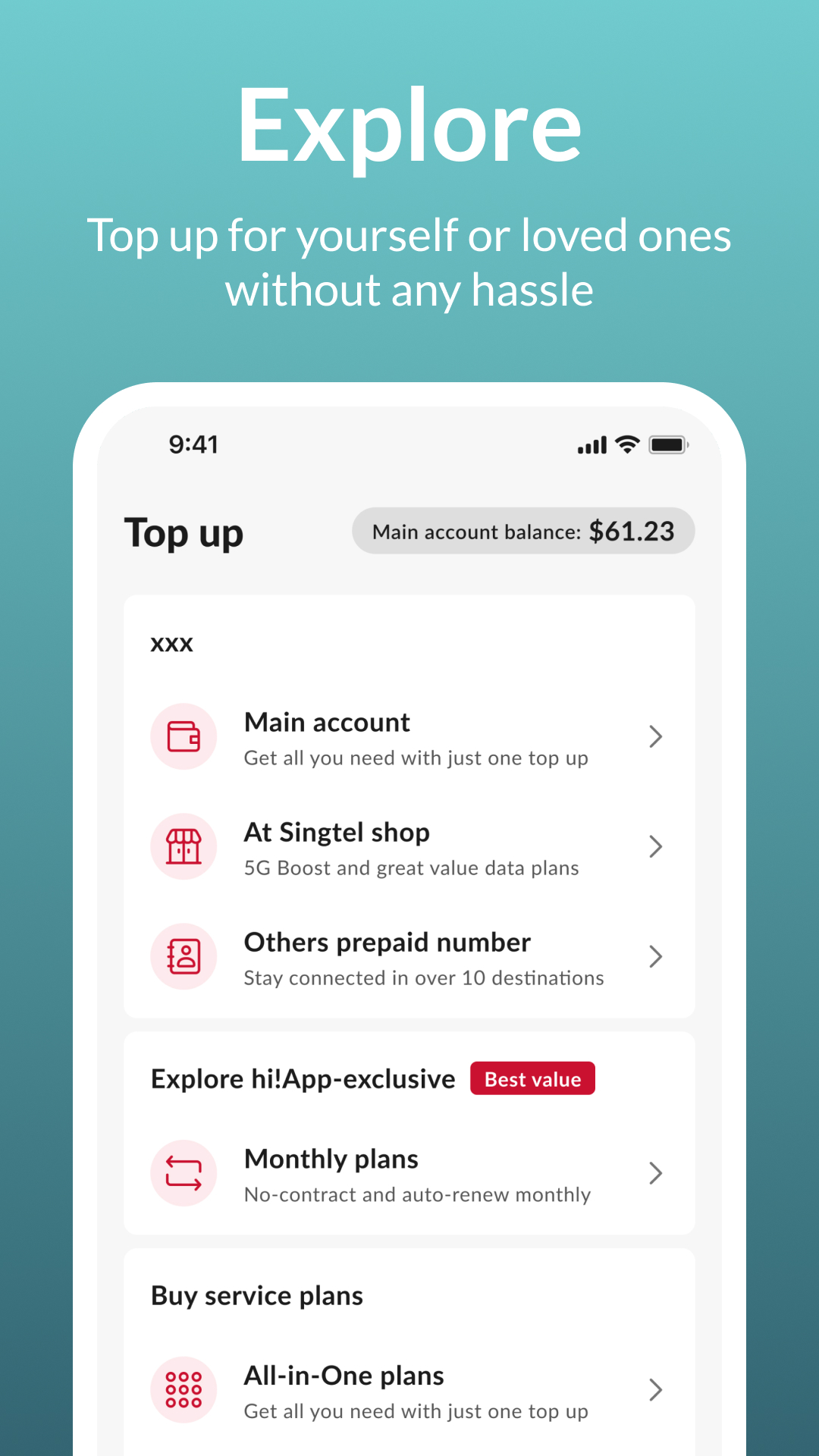 اسکرین شات 2 برنامه Singtel Prepaid hi!App