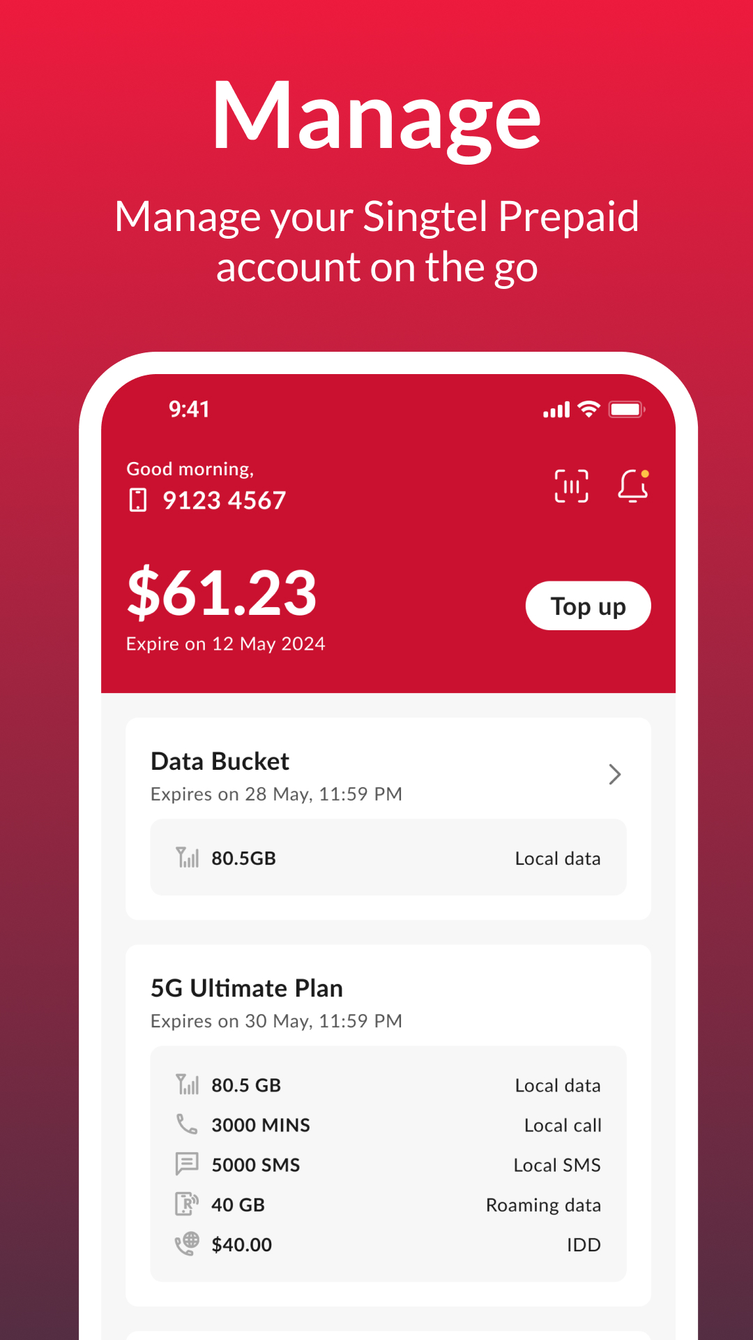 اسکرین شات 1 برنامه Singtel Prepaid hi!App