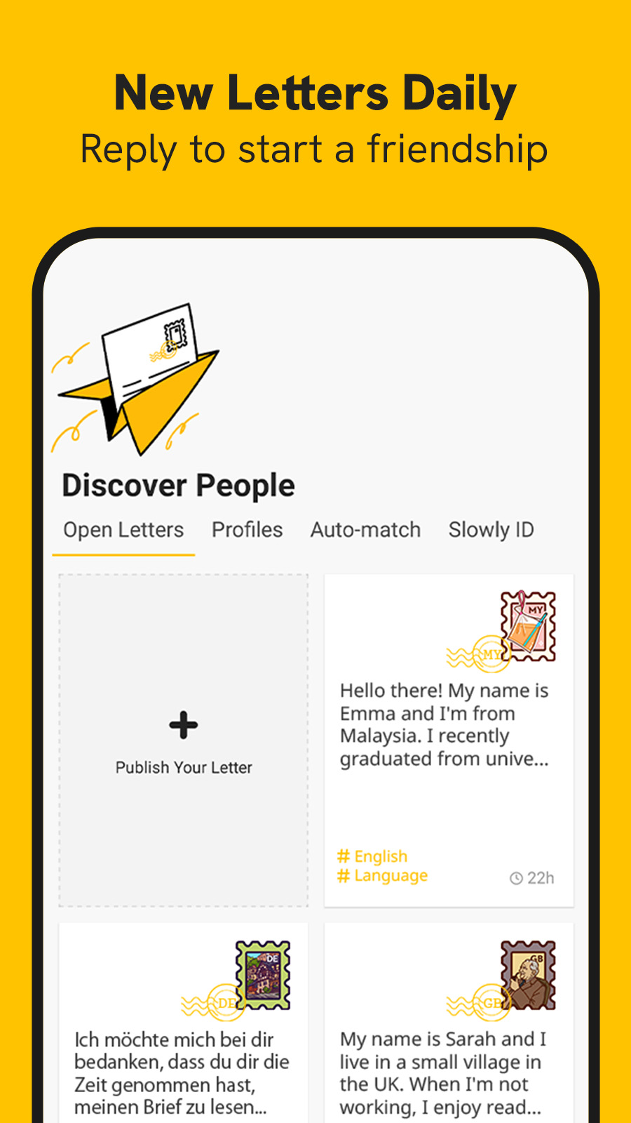 اسکرین شات 2 برنامه Slowly: Make Global Friends