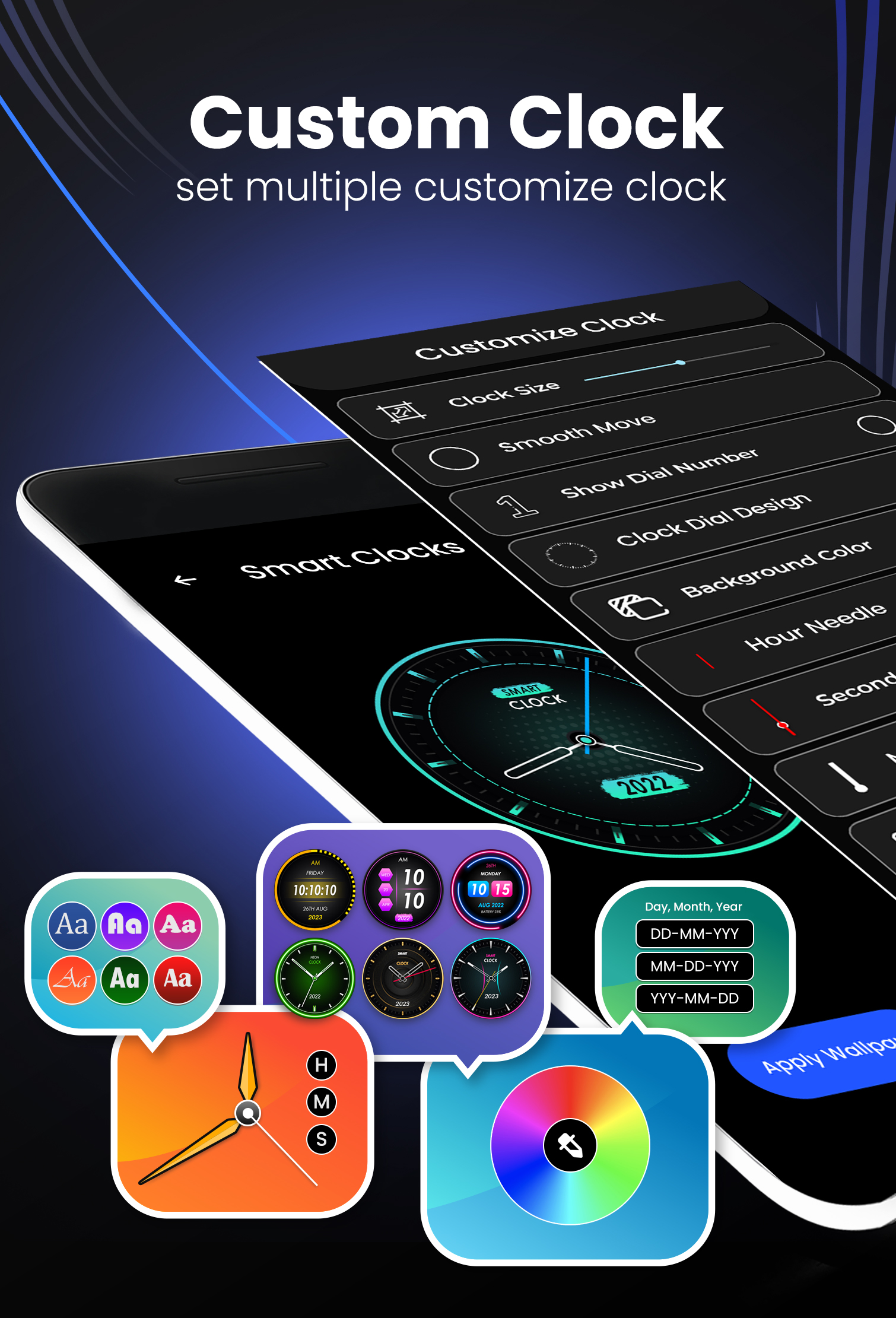 اسکرین شات 3 برنامه Smart Watch: Clock Wallpapers